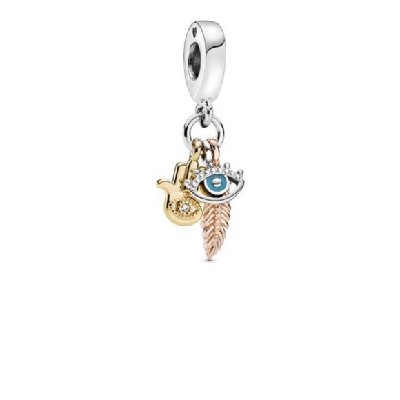 HAMSA, ALL-SEEING EYE & FEATHER SPIRITUALITY DANGLE CHARM - PANDORA SHINE™ - Picture 2 of 8